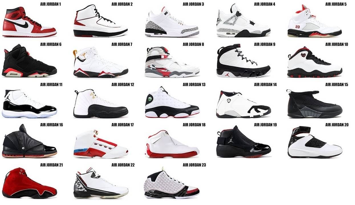 jordan sneakers from 1 to 23